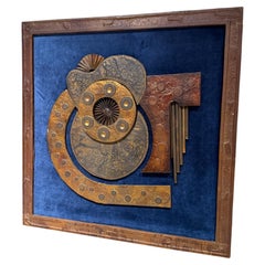 1970s Brutalist Metal Wall Art Sculpture, Abstract Design, Stephen Chun