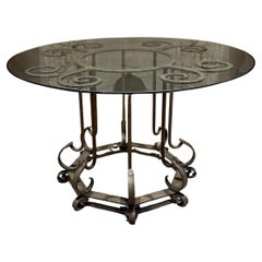 1960s Sculptural Forged Iron Gilt Patio Table Hollywood Regency Spanish Revival