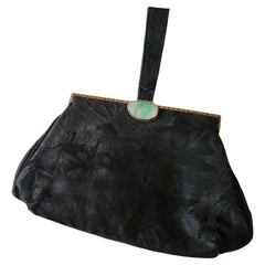 1960 Gumps Borsa in broccato nero con chiusura in giada Hong Kong