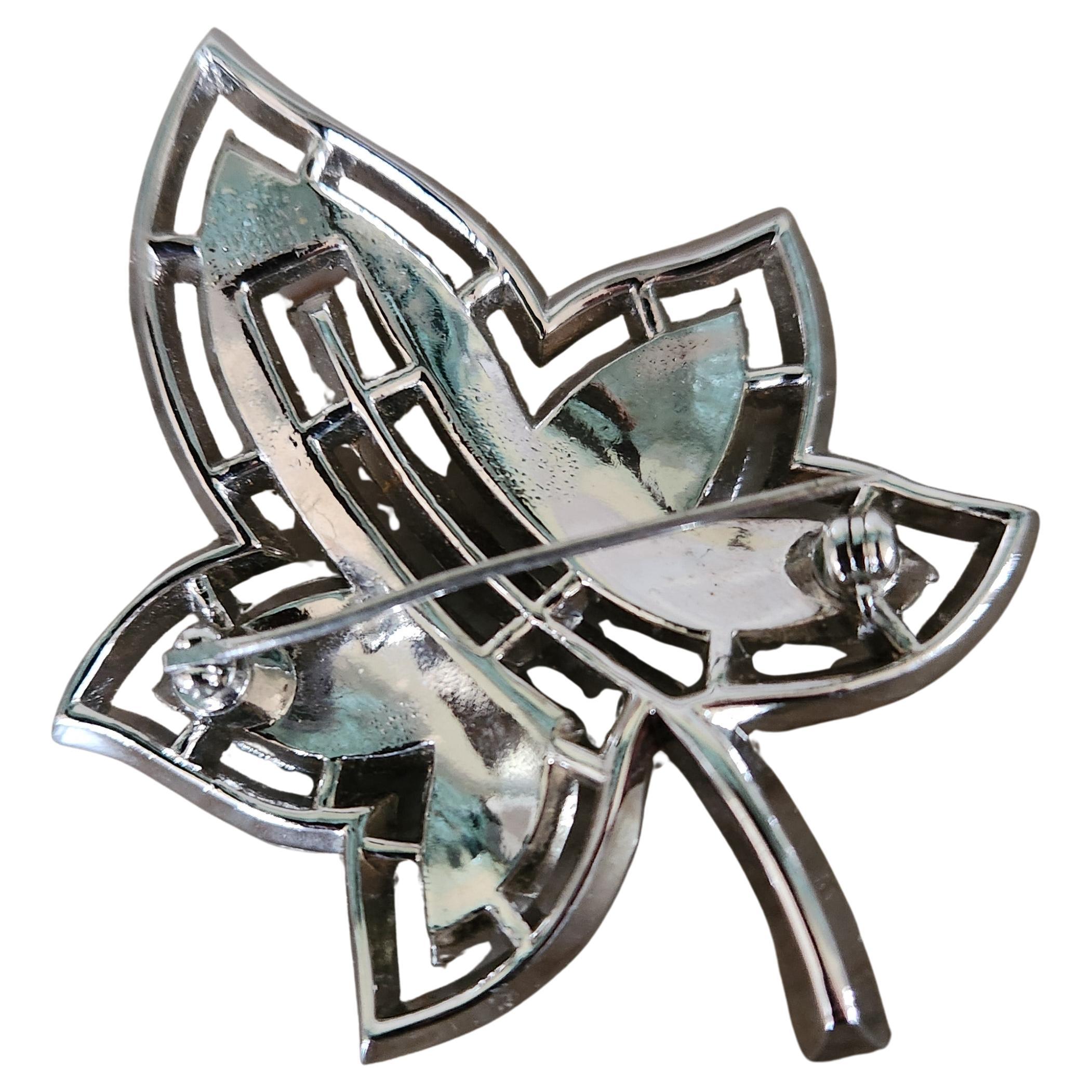 1951 Trifari Alfred Philippe Leaf Brooch Diamanté Pavé For Sale 5