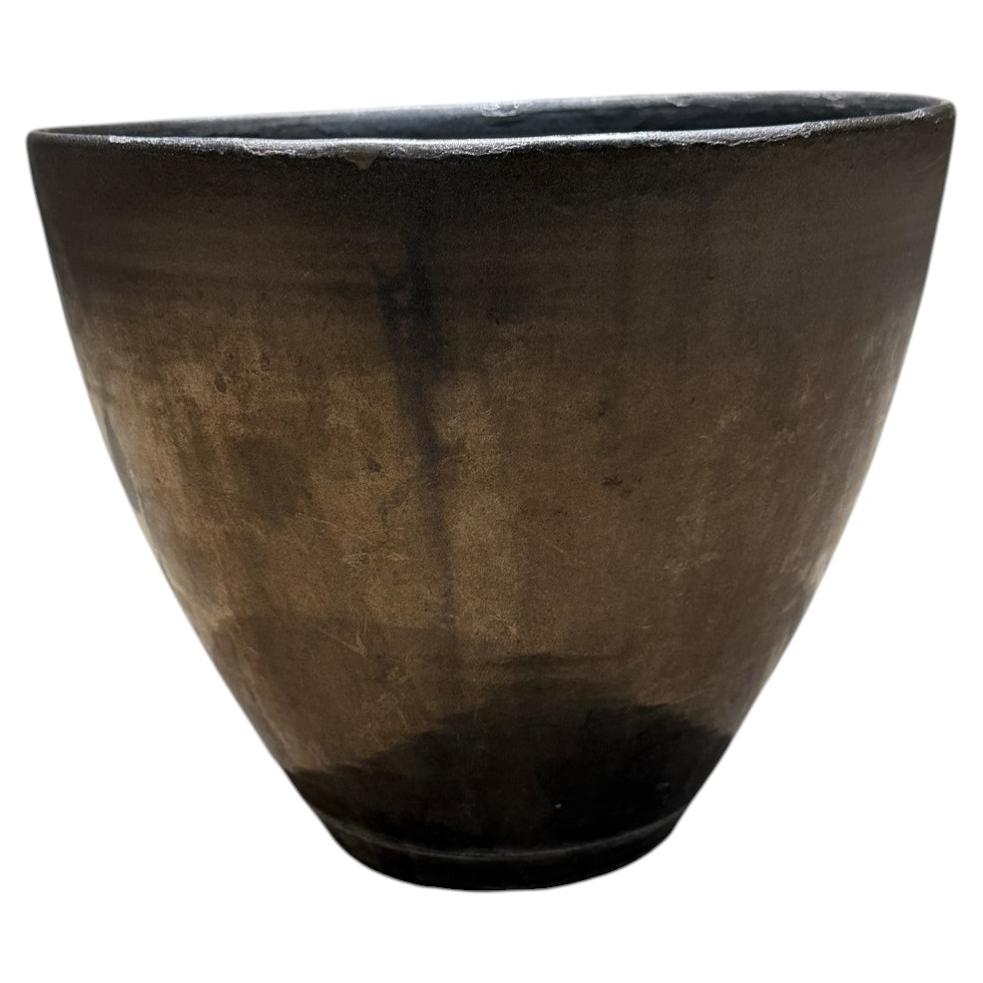 1960s Black Pottery Metallic Planter Style Fantoni