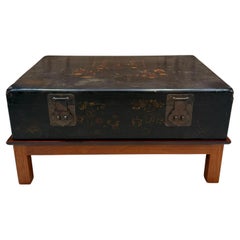 Chinese Lacquered Wooden Chest Coffee Table With Animated Palace Scene