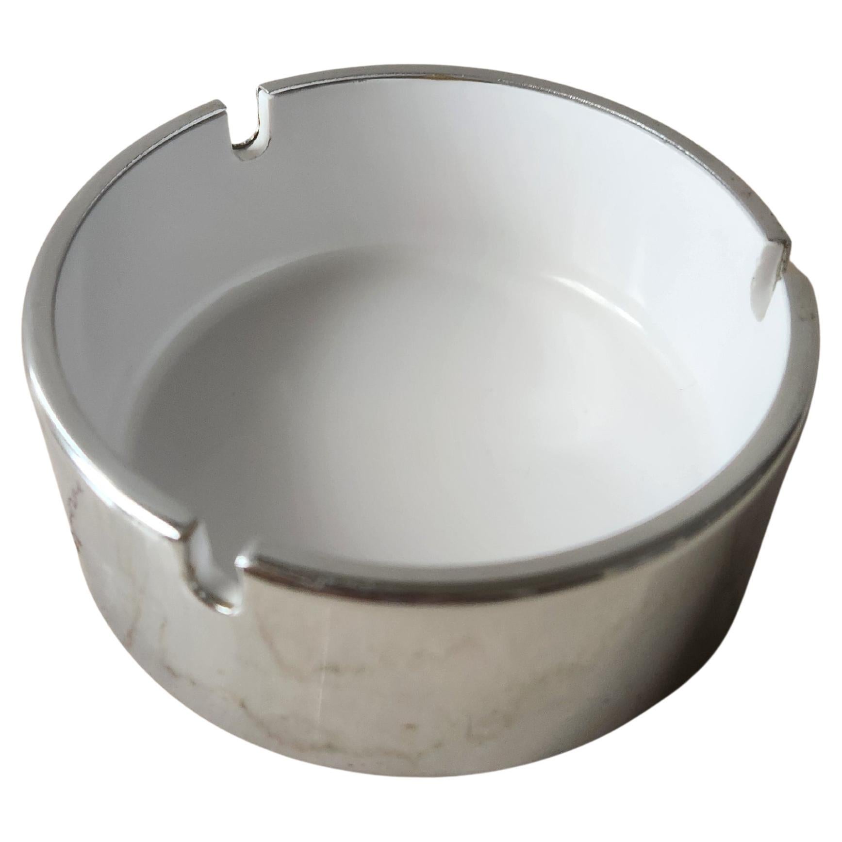 Mid-Century Modern 1960s Isamu Kenmochi Mod Ashtray Silver White Catch All For Sale