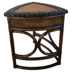 Midcentury Französisch Beistelltisch Bambus Holz Faux Straußenleder