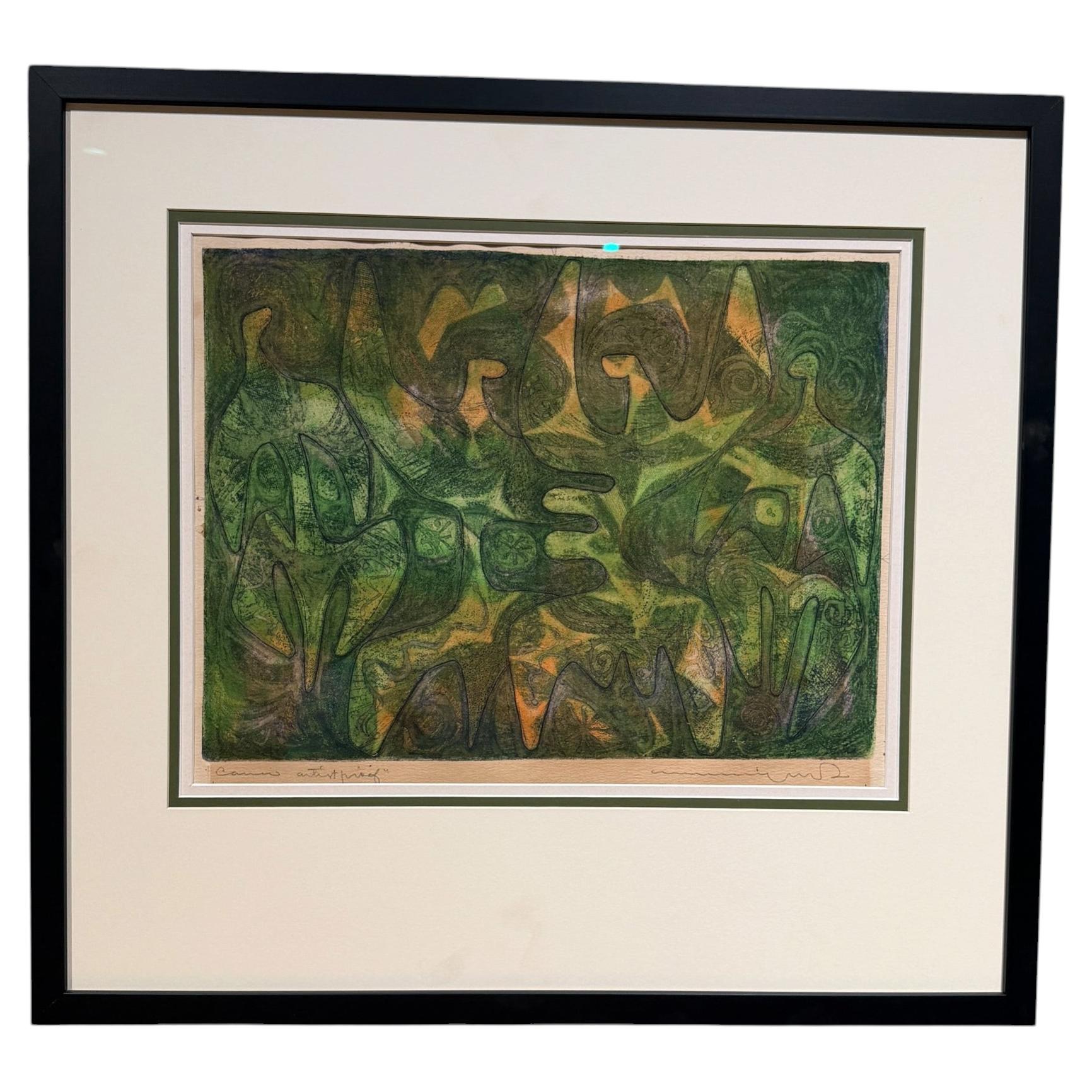 Original Abstract Etching Titled & Signed in Pencil Mid-Century Modern