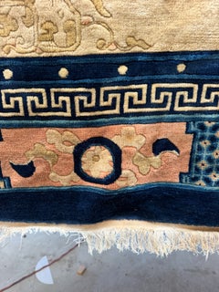 Alfombra antigua china de Pekín, estilo Art Déco y chinoiserie, de 12 x 9, con medallón geométrico