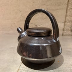 Metallic Dark Brown Glazed Ceramic Teapot Pottery Mid-Century Modern