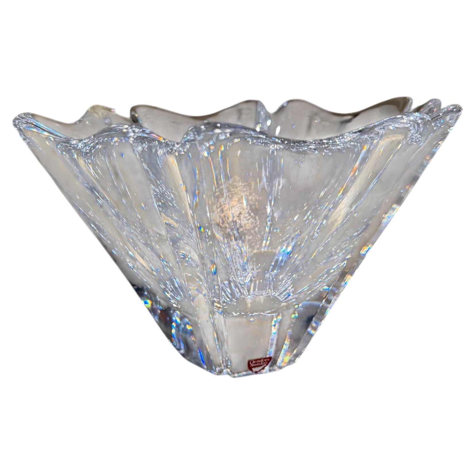 Pre-owned Orrefors Vintage  Orion Clear Crystal Art Glass Bowl Lars Hellsten Sweden In Gray