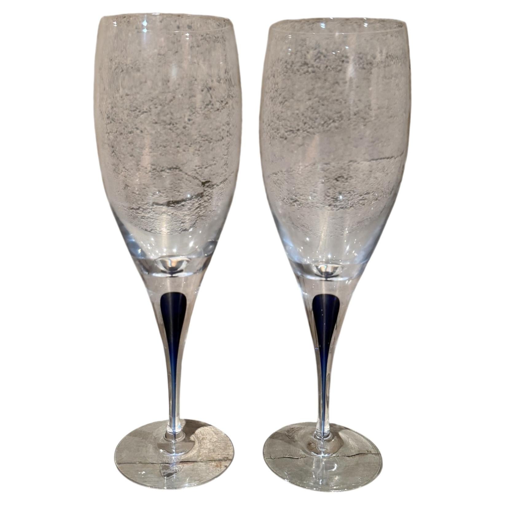 Pre-owned Orrefors Intermezzo Blue Wine Glass Blue Drop Erika Lagerbielke Sweden Set 2