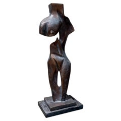 Abstract Modern Faux Bronze Composite Sculpture Stylized Female Figure