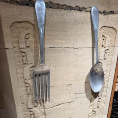 Oversize Aluminum Spoon and Fork Curtis Jere Pop Art Wall Sculpture