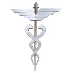 Aluminum Caduceus Symbol Medical Wall Mounted Sculpture Snakes & Wings
