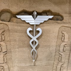 Aluminum Caduceus Symbol Medical Wall Mounted Sculpture Snakes & Wings