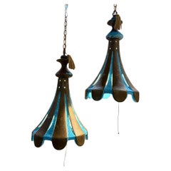 Italian Striped Ceramic Pendant Chandeliers Rimini Blue Bitossi Era