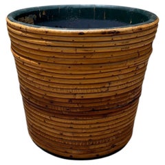 Vintage Pencil Reed Planter or Waste Basket Rattan Cache Pot
