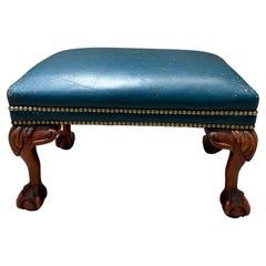 Reposapiés vintage de cuero de estilo Chippendale o georgiano, de época