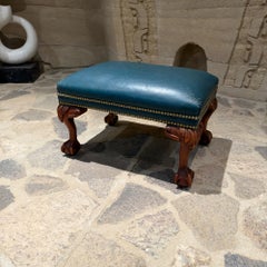 Poggiapiedi vintage in pelle in stile Chippendale o georgiano, d’epoca