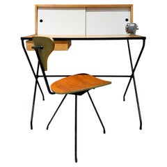 Escritorio moderno de mediados de siglo, de hierro forjado y madera, de Arthur Umanoff, Elton Company