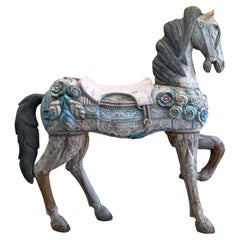 Continental Decorative Carousel Horse Hand Carved Circa 1900 55" Tall