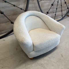 Pair of Vintage 1950s French-Style Plush Ivory Lounge Chairs