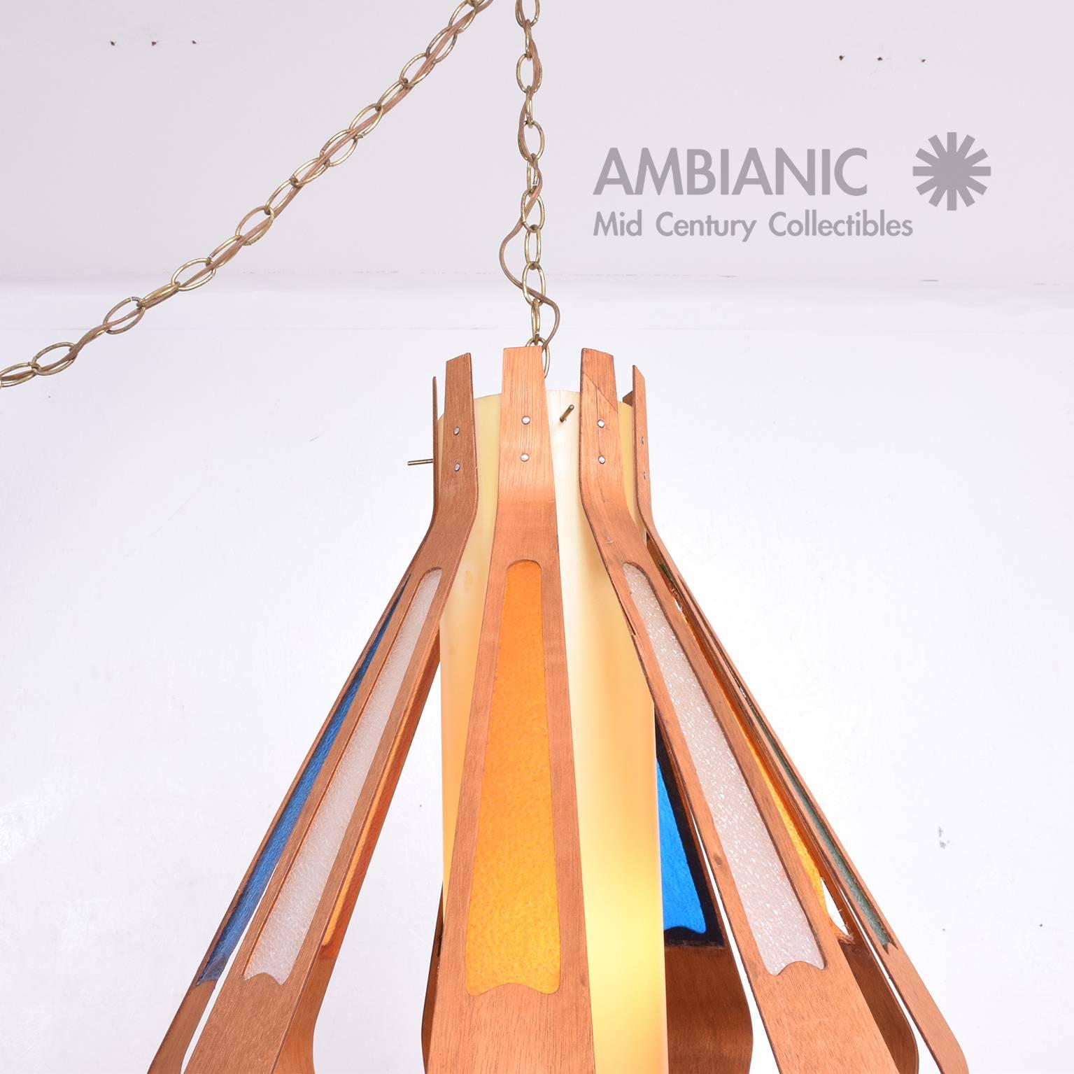 American Mid-Century Modern Hanging Lamp Teak and Color Plastic