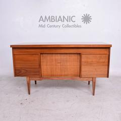 Mid-Century Modern Receiving Desk in Walnut and Cane Back