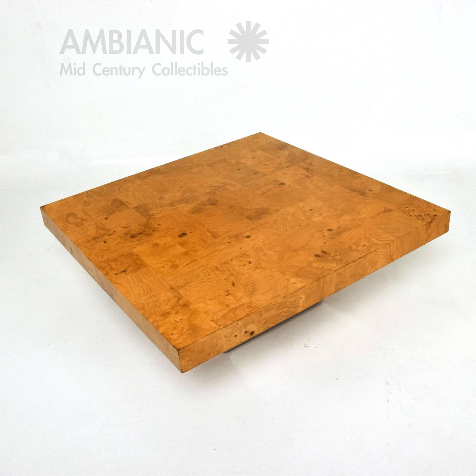 Milo Baughman Coffee Table, Burl Wood and Chrome Base at 1stDibs milo