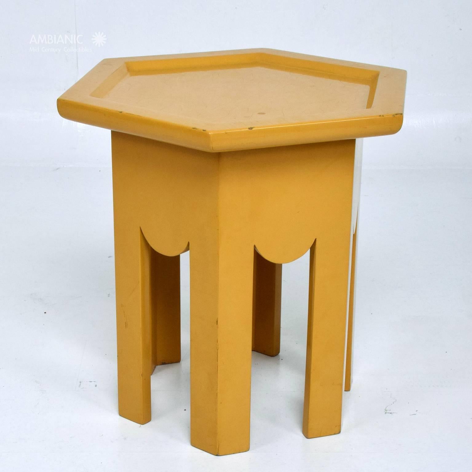 Hollywood Regency Occasional Side Hexagon Table in Yellow Lacquer Finish