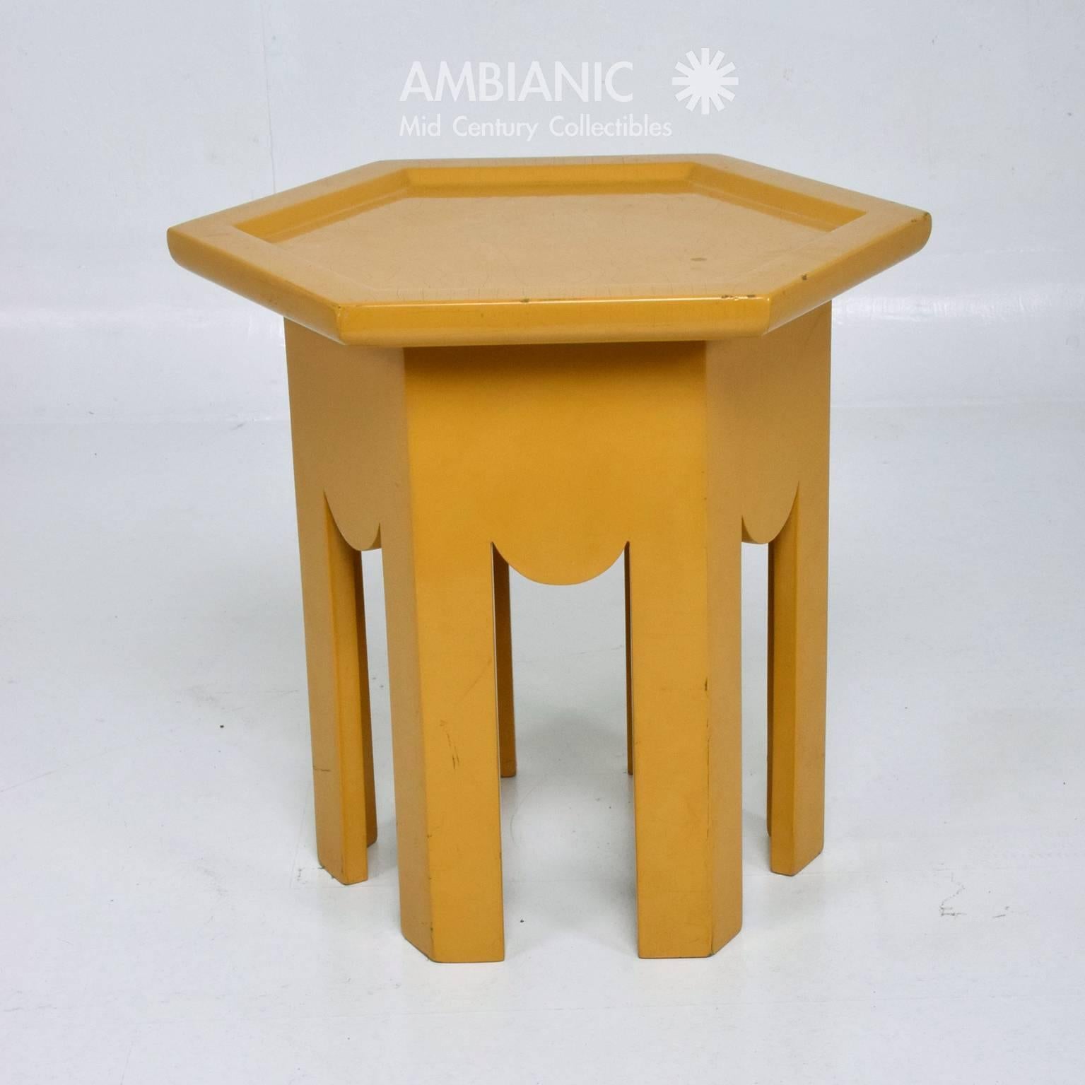 Painted Occasional Side Hexagon Table in Yellow Lacquer Finish