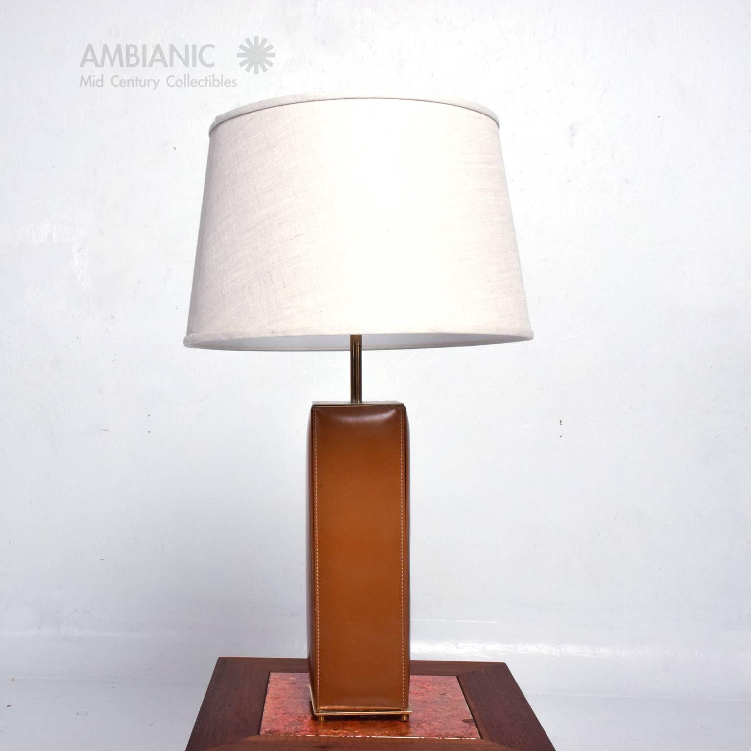 Pair of Leather and Brass Table Lamps, Mid-Century Period 1