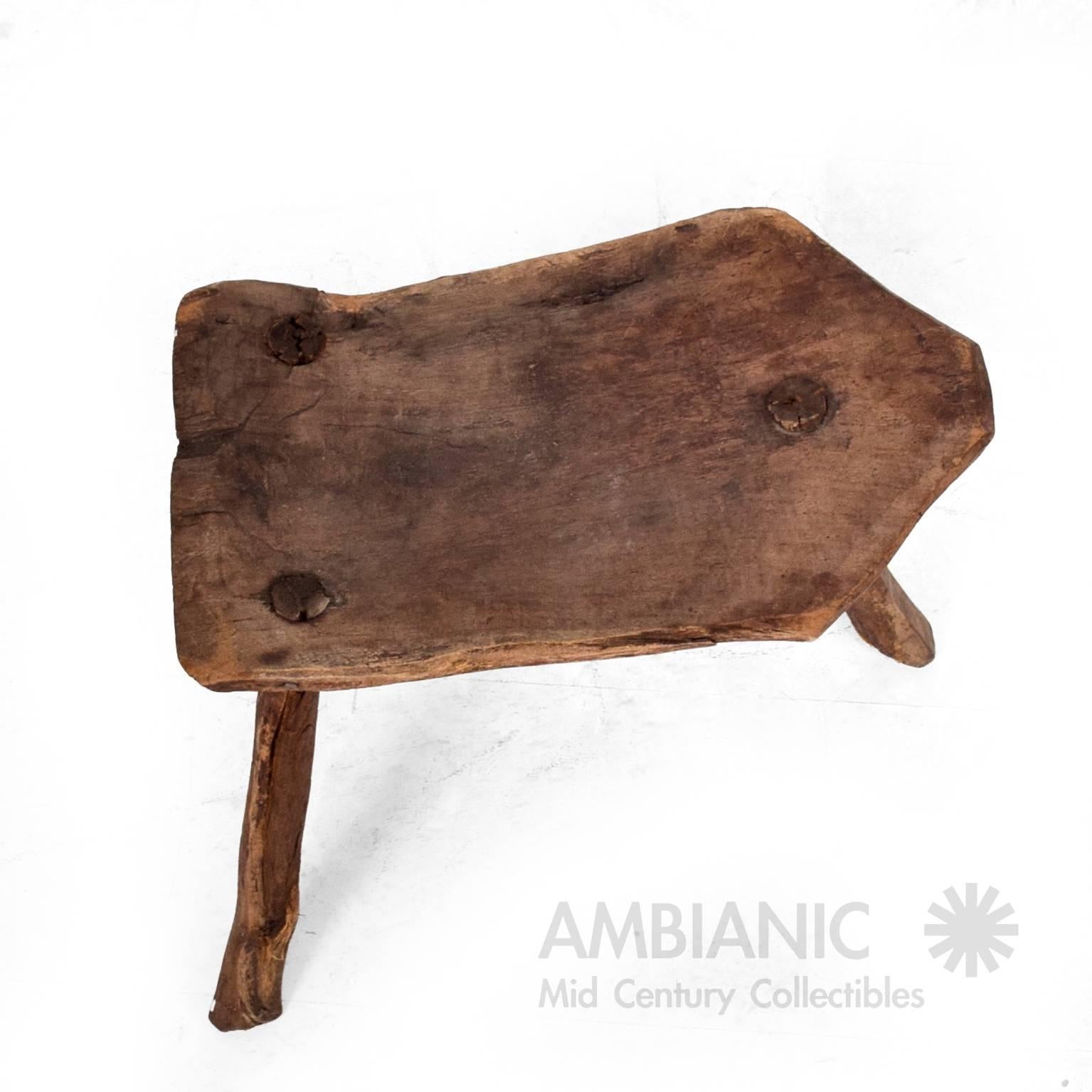 Folk Art Antique Decorative Wood Tripod Stool