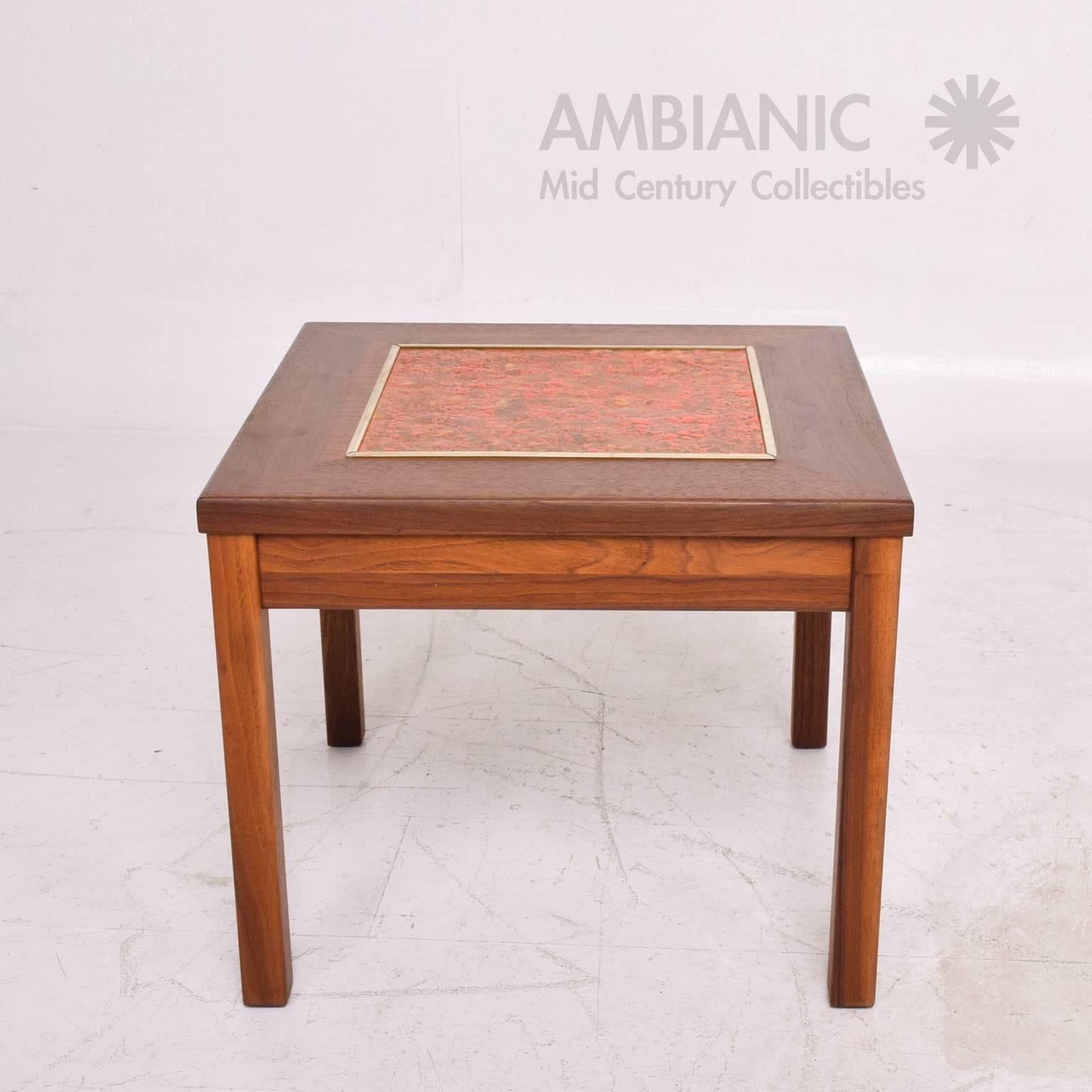 Mid-Century Modern Brown Saltman Walnut Side Table with Enamel Top