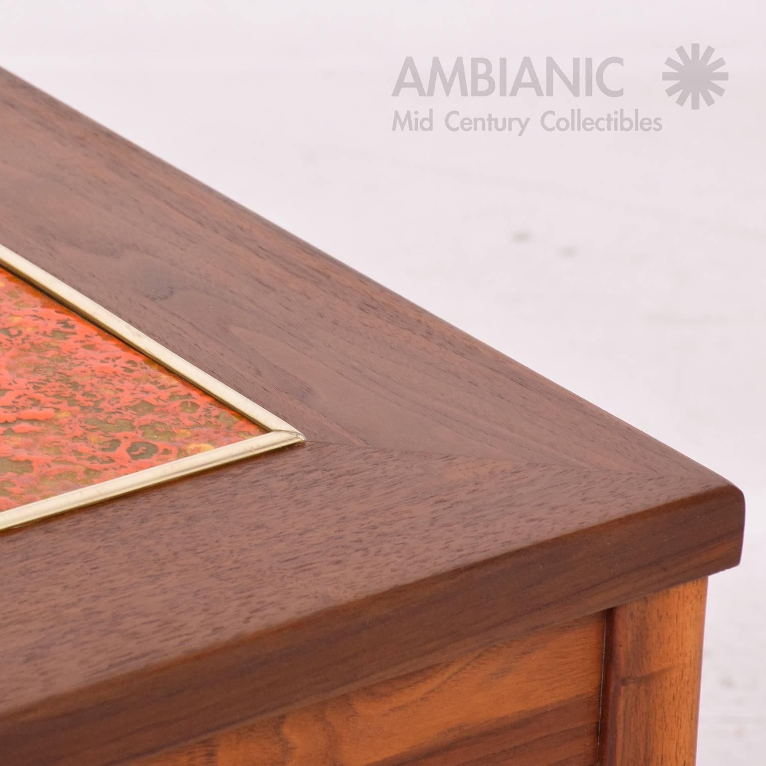 American Brown Saltman Walnut Side Table with Enamel Top