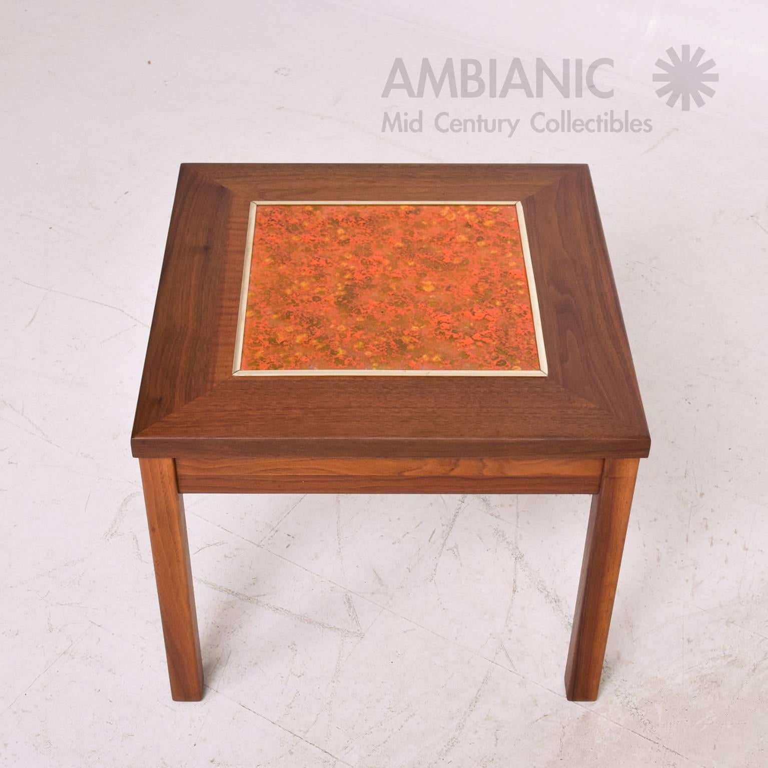 Mid-20th Century Brown Saltman Walnut Side Table with Enamel Top