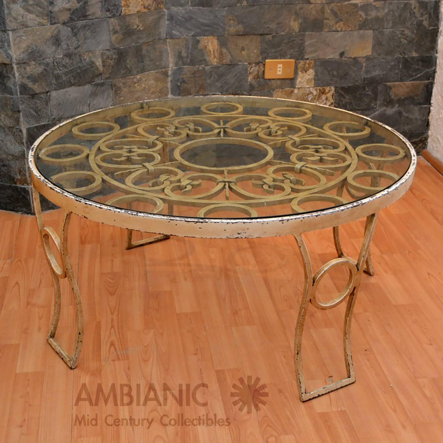 Mid Century Mexican Modernist Talleres Chacón Round Coffee Table, Forged Iron In Good Condition In Chula Vista, CA
