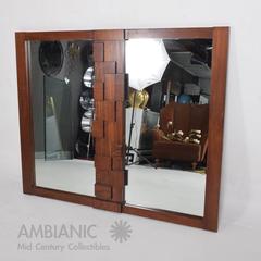 Mid-Century Modern Lane Brutalist Mirror in Walnut Wood Excellent