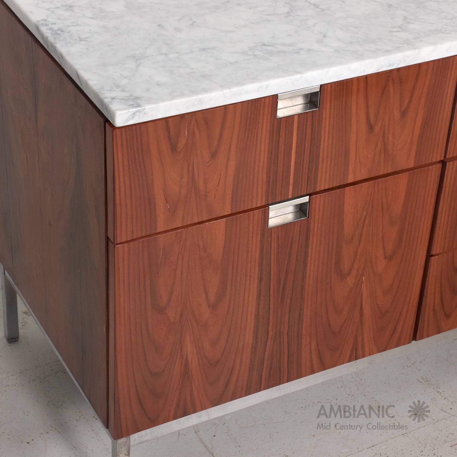 Oak Florence Knoll Rosewood and Marble-Top Credenza, Mid-Century Modern