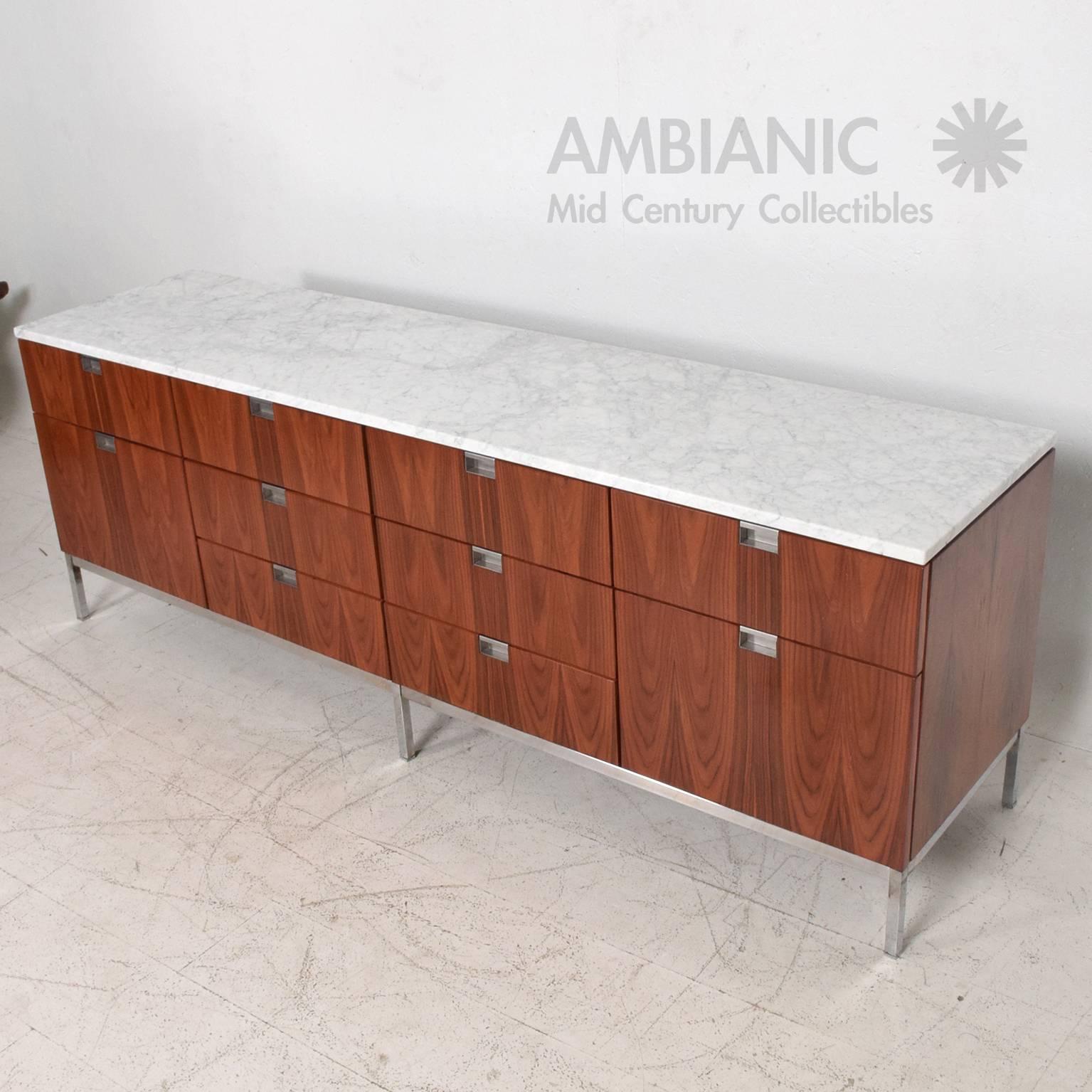 Mexican Florence Knoll Rosewood and Marble-Top Credenza, Mid-Century Modern