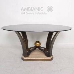 Mexican Modernist Oval Dinning Table Base Bronze and Travertine