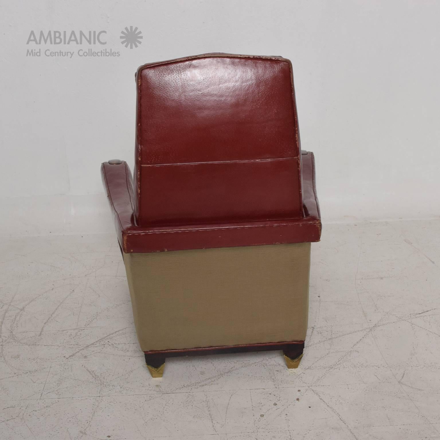Mexican Modernist Tall Club Chair Ottoman Red Leather Brass Arturo Pani 1