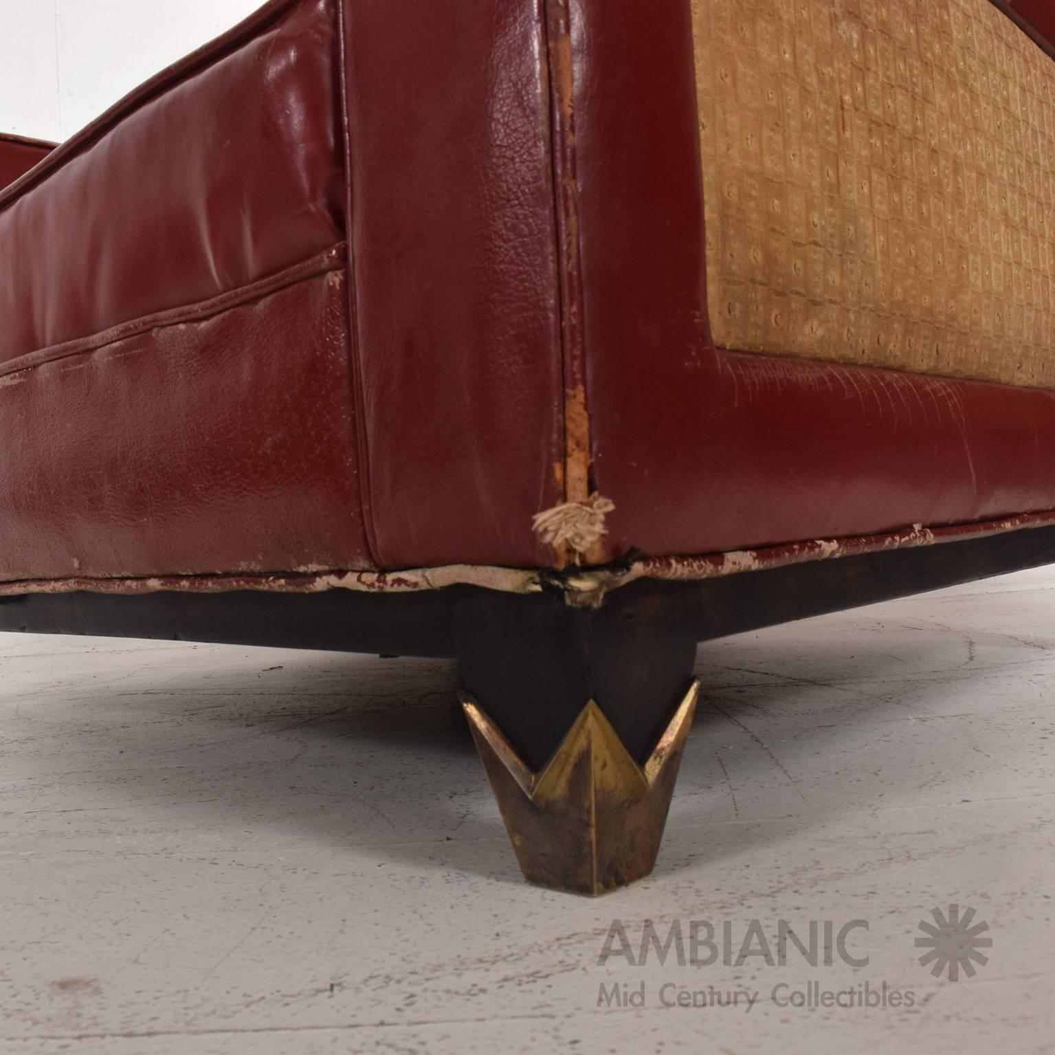 Mexican Modernist Club Chair and Ottoman, Arturo Pani Attributed In Distressed Condition In Chula Vista, CA