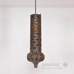 Pair of Mexican Modernist Hanging Light Fixtures Handblown Glass