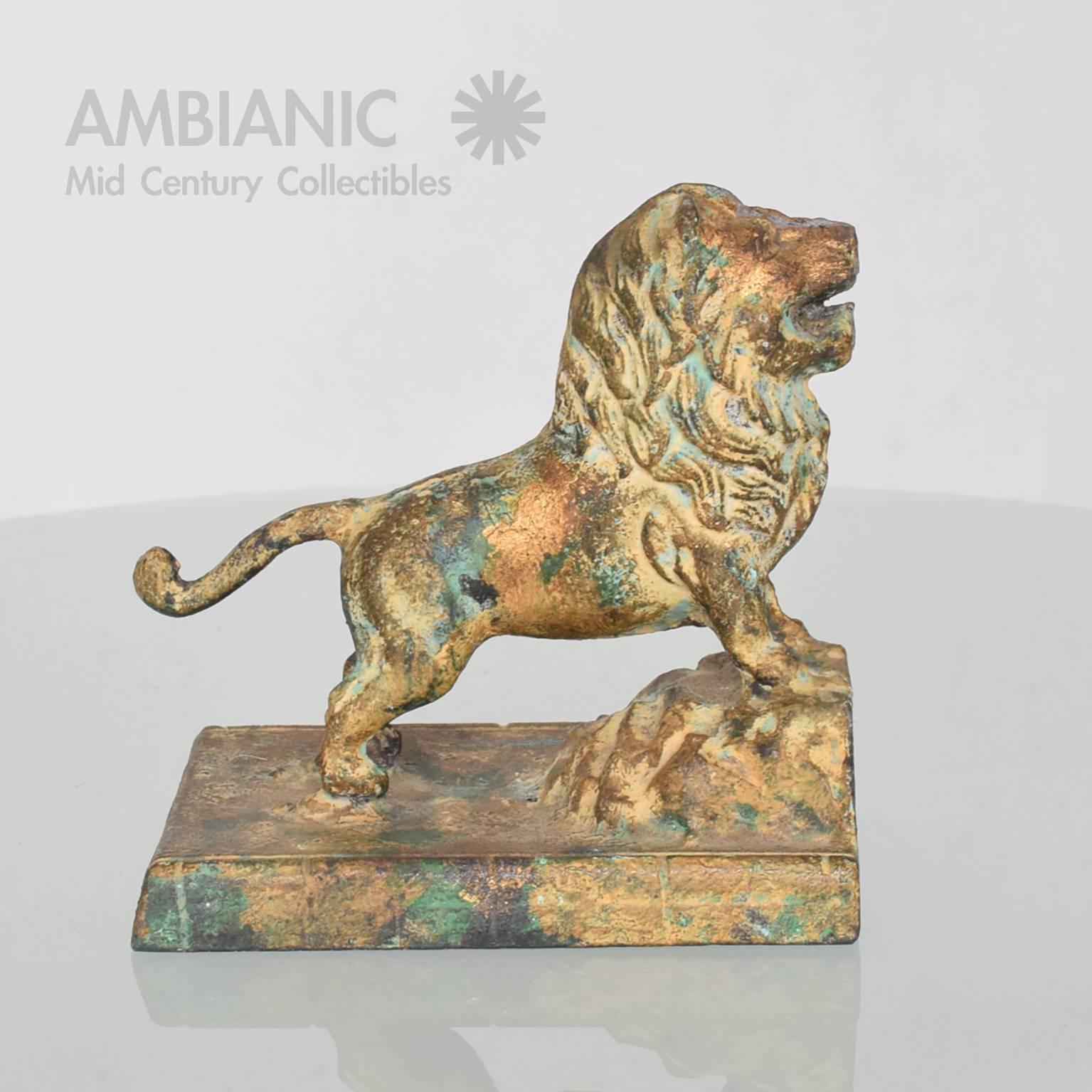 Hollywood Regency Cast Iron Lion Bookends with Faux Bronze Patina 2