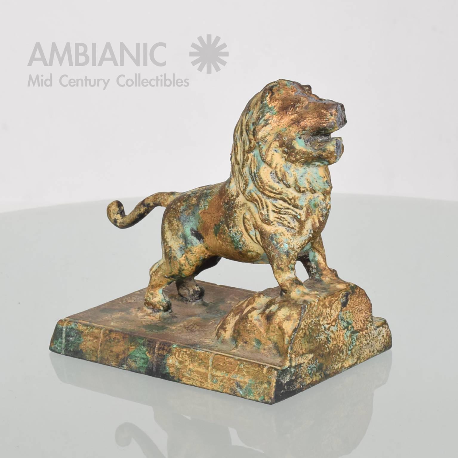 Hollywood Regency Cast Iron Lion Bookends with Faux Bronze Patina 3
