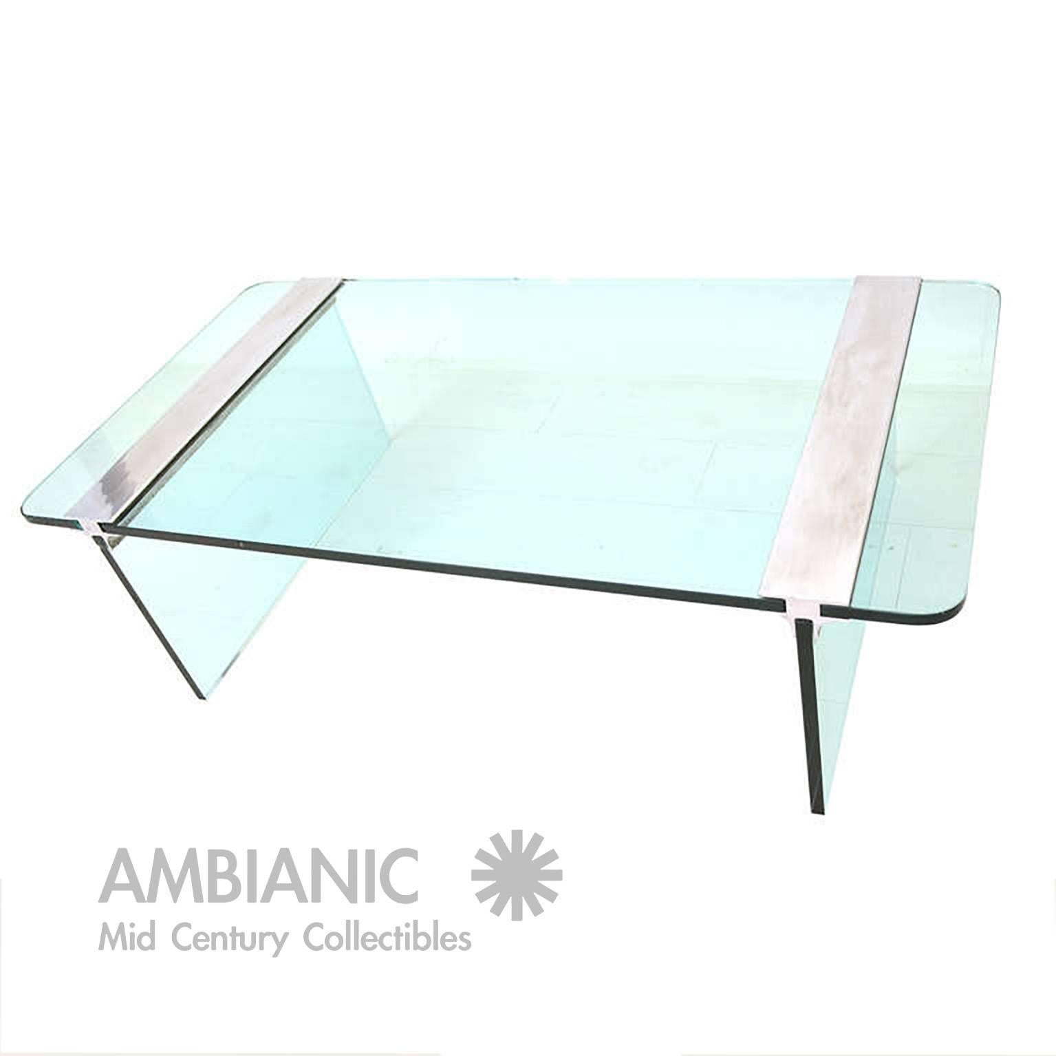 Pace Coffee Table, Glass and Aluminum In Fair Condition In Chula Vista, CA