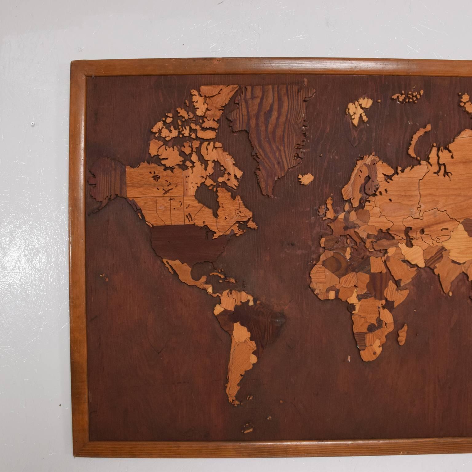 Mid-Century Modern Vintage Antique Wood World Map Custom Carpentry Work