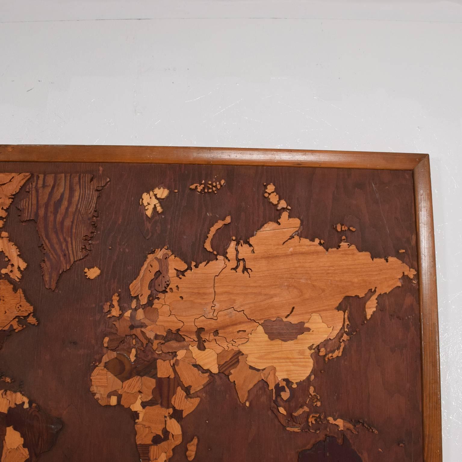 American Vintage Antique Wood World Map Custom Carpentry Work