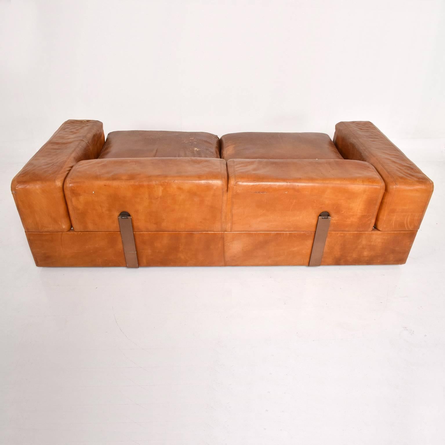 MidCentury Modern Italian Leather Sofa Bed by Tito Agnolli For Sale at 1stDibs real leather