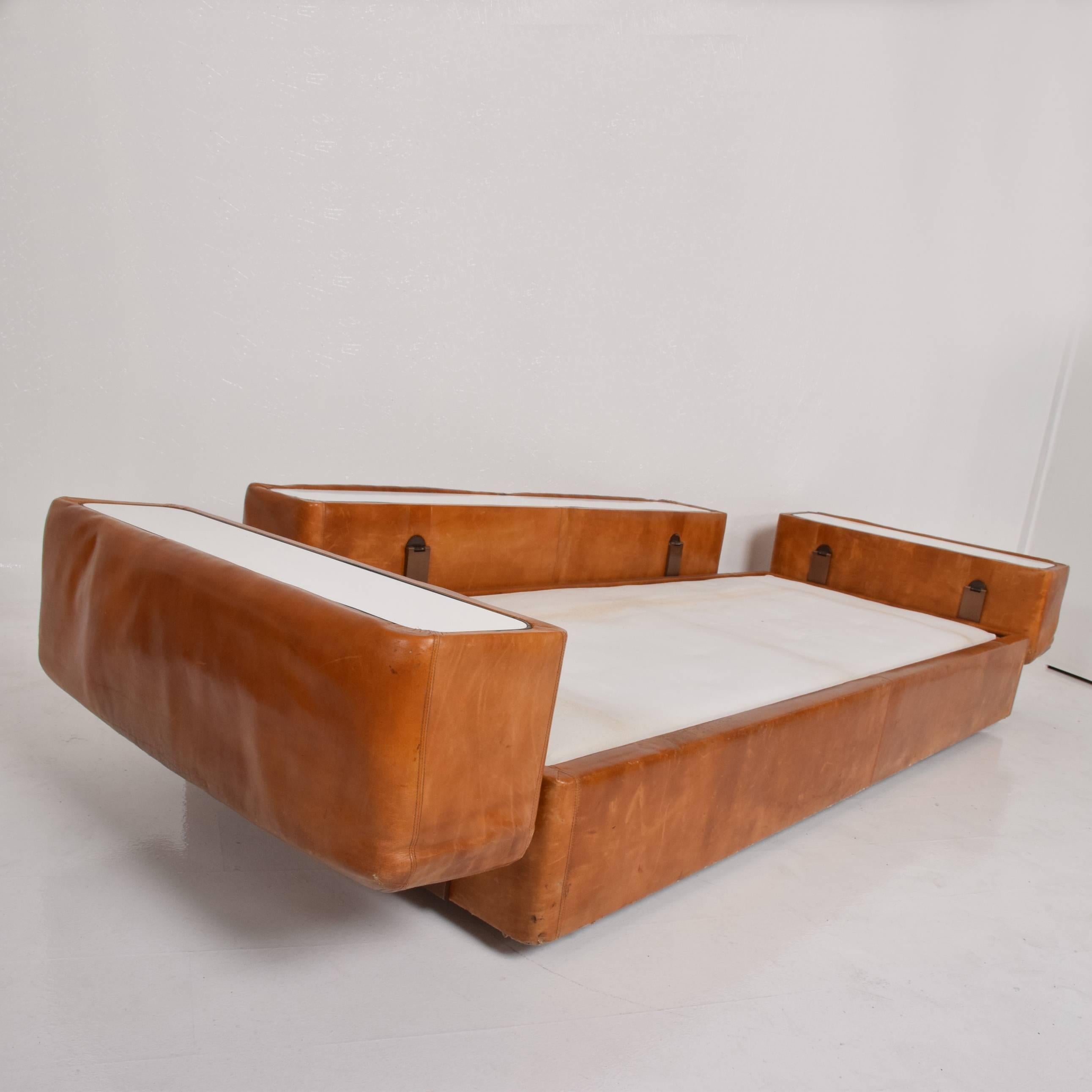 Mid-Century Modern Italian Leather Sofa Bed by Tito Agnolli In Good Condition In Chula Vista, CA