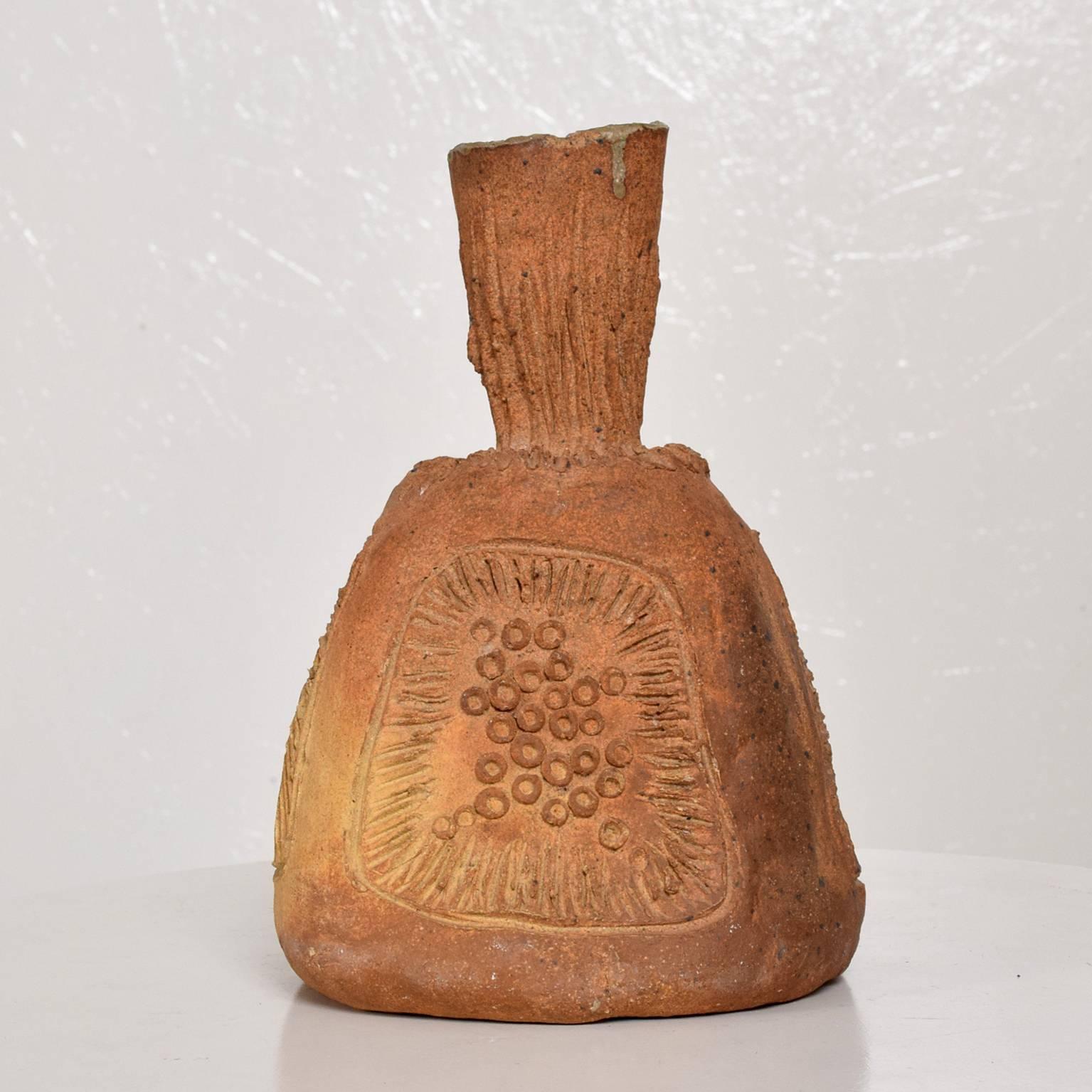American Mid-Century Modern Pottery Ceramic Vase Signed Set Spoon